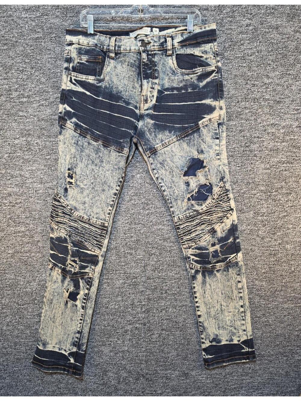 Evolution in Design Acid Wash Blue Skinny Jeans Distressed Stretch Men